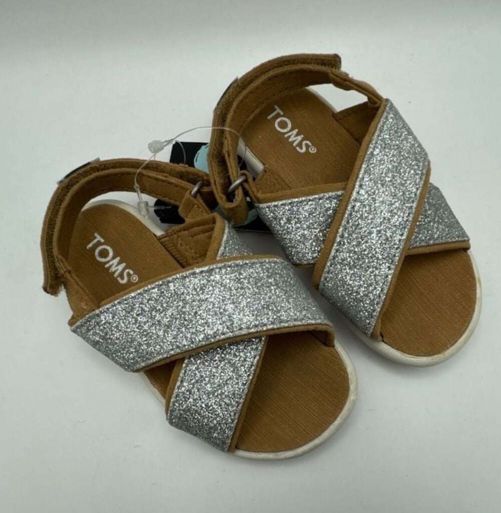Toms Kids Viv Silver Glitter Crossover Sandals baby size T6